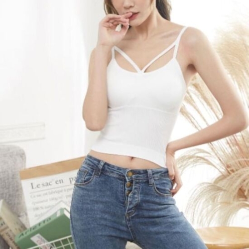 여자 여성 내장 브라캡 심플 민소매 나시 선택 화이트 파는 곳
