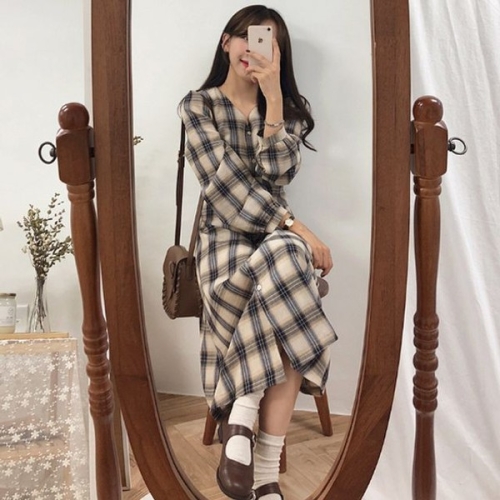 보드미 FOXFY4 셔츠원피스 롱원피스 체크 남방 여친룩 데일리