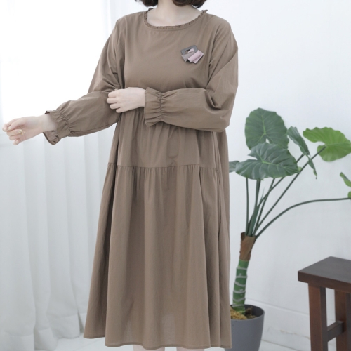 애비뉴투지 엄마옷 사랑스러워 셔링 순 면 가을 긴팔 롱 루즈핏 홈 원피스 O09008 50대 60대 중년여성