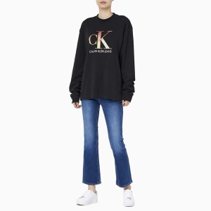  캘빈클라인진 여성 패션핏 CK 로고 긴팔 티셔츠_J217436 BEH