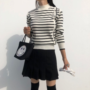 로로얼로이  여성 반목 사이드버튼 스트라이프 니트 (CA2193780)