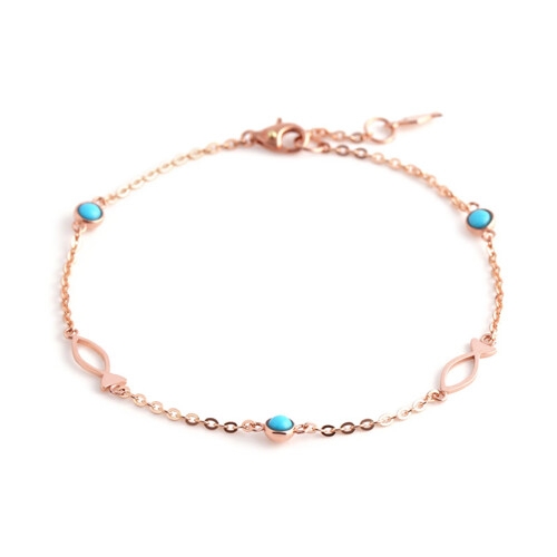 비앤비골드  14K 심플 라인 물고기 천연터키석 팔찌 NPB27566