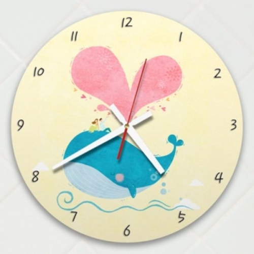 꾸밈 ik456-고래위에하트_인테리어벽시계 꾸밈
