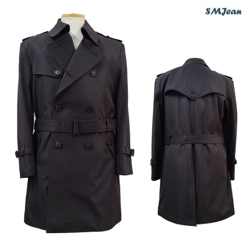에스엠진 남성 더블 트렌치 코트 7부 남자 하프 블랙_SMJ1091