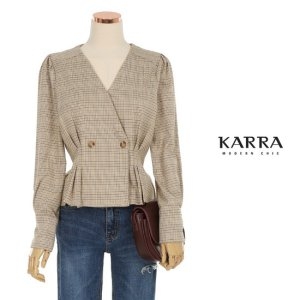 카라 KARRA 허리핀턱체크블라우스_KB1FBL033Q