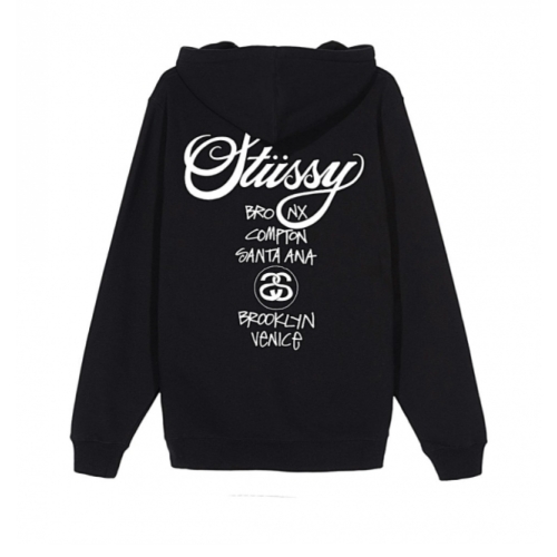 스투시 월드 투어 후드 집업 블랙 Stussy World Tour Zip Hoodie Black