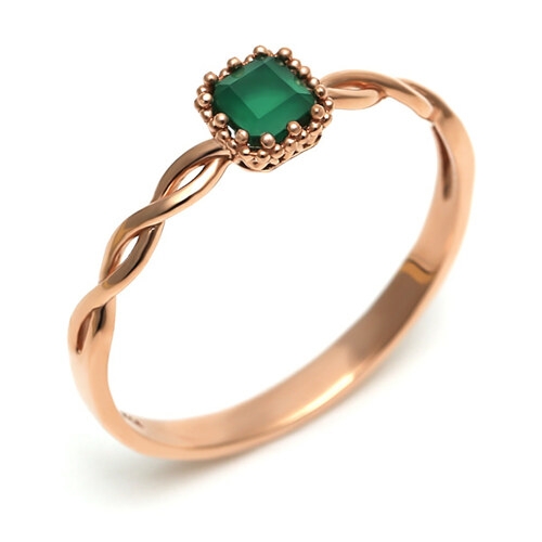 비앤비골드  14K 반지 심플 러블리 사각 원큐빅 그린오닉스 반지 RSS22329