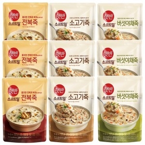 CJ제일제당 비비고 전복죽 420gx3개 + 소고기죽 420gx3개 + 버섯야채죽 420gx3개
