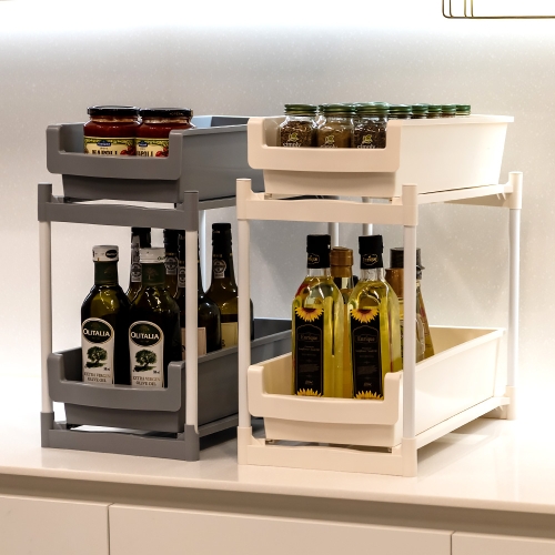 전원테크 플라팜 슬라이딩 싱크대선반 2단 주방선반 수납선반 수납정리대