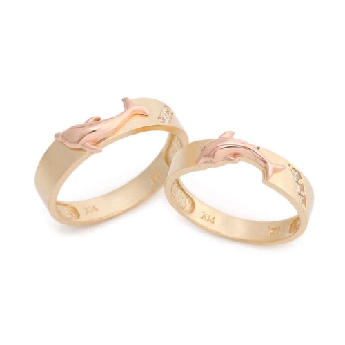 비앤비골드  14K 반지 돌고래 큐빅 커플링_NPC9039