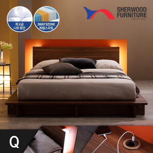 쉐우드가구 카운티 호텔 평상형 LED침대  Q/K 디자인 협탁 1EA