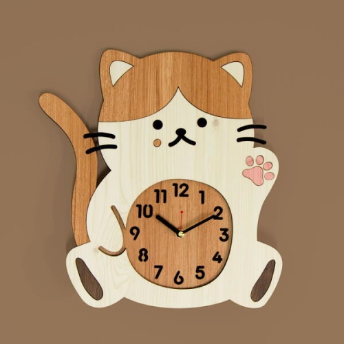브론즈하우스  나룸 치즈냥 고양이 무소음 벽시계 WMC-166