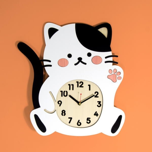 브론즈하우스  나룸 젖소냥 고양이 무소음 벽시계 WMC-167
