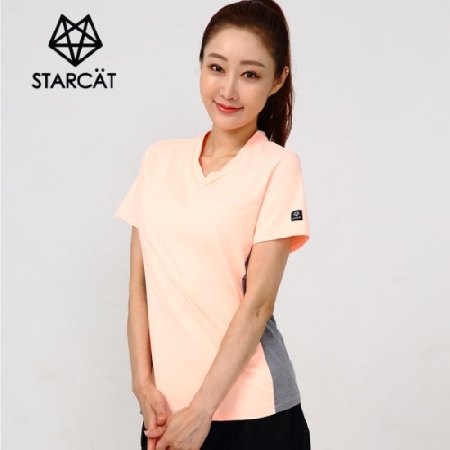 스타캣 요가복 상의 필라테스복TS44BWW6 배색브이넥