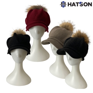 햇츠온 여성 라쿤퍼 폼폼 오버사이즈 니팅 바이저 비니 모자 H14-501