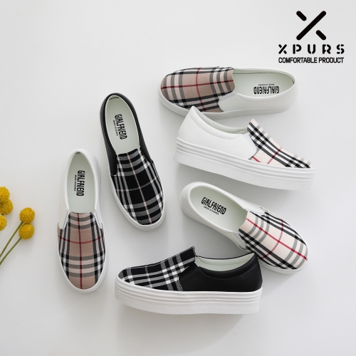 스퍼 엑 스  엑 스  국내제작 여성 체크 통굽 슬립온 에스파  6635808