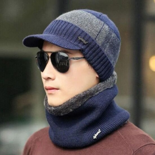 겨울 방한 패션 니트 챙모자 넥워머 세트 네이비 3841459