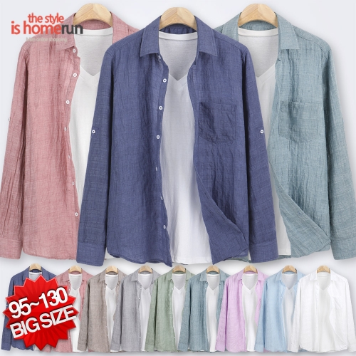 메이드 홈런  린넨 라이크 롤업 긴팔 셔츠 DNF035 A