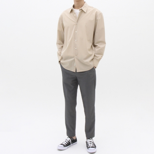 더셔츠스튜디오 베이지 루즈핏 나일론 스판 솔리드 셔츠  TSS316  44229_TSS316