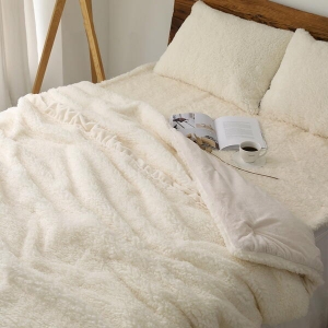 이솔홈 푸들 양털 극세사 차렵이불+카페트+베개커버 2개 세트