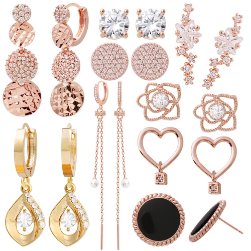 미니아트  14K 금침 로즈골드 큐빅 진주 데일리 원터치 귀걸이 1032939