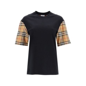 버버리 여성 체크 슬리브 코튼 오버사이즈 티셔츠_8043057