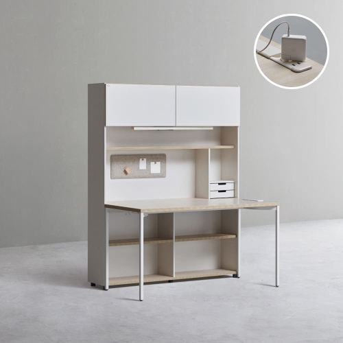 데스커 5단 콘센트형 책상세트+조명+도어