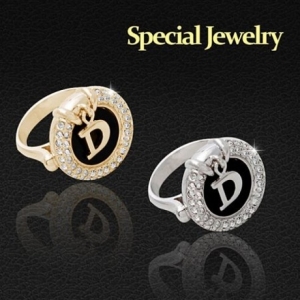 미니아트  14Kgp 블랙 이니셜 포인트 큐빅 럭셔리 패션 반지 US 4644068