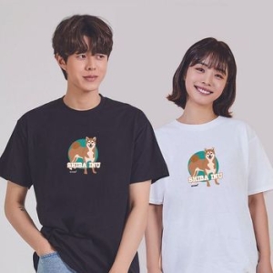 XON694535키밍 웃는 시바견 전사티 남자기본흰티 화이트티셔츠