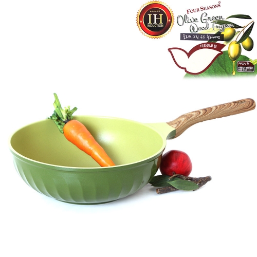 삼우에너텍 포시즌 올리브그린 티타늄 주물프라이팬 궁중팬 26cm