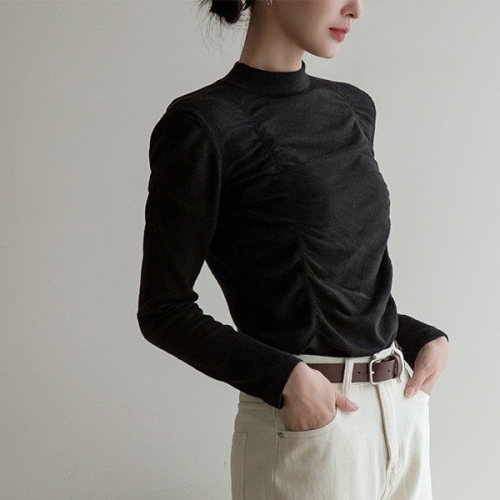 나인 T-5826 프론트 셔링 히프넥 니트