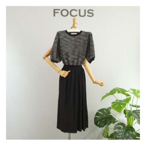 포커스 DB_ 트위드 밴딩 플리츠 롱원피스 FS2A9OP5660