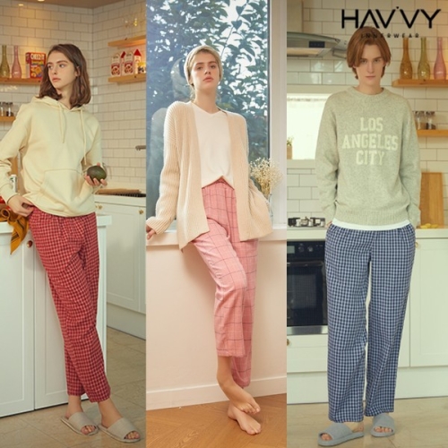 하비 남녀 플란넬 면 체크수면잠옷바지 홈웨어