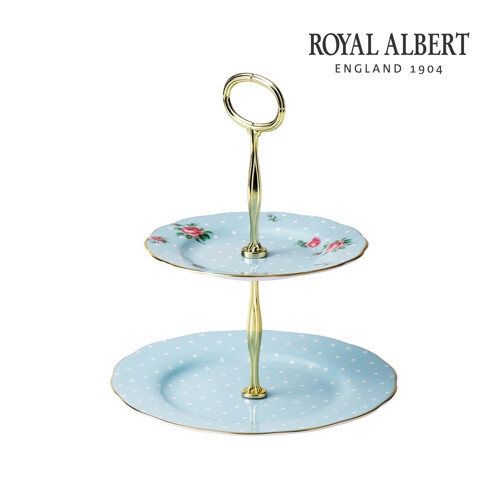 로얄알버트 뉴황실장미 2단 케이크 스탠드 폴카로즈