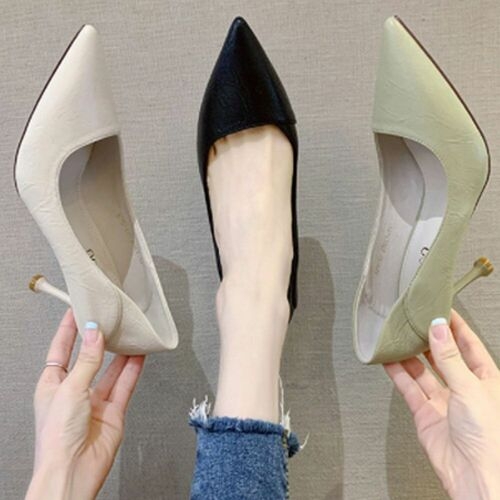 옷자락 여자 뾰족코 스텔리토 하이힐 7CM 검정색 구두 8140500