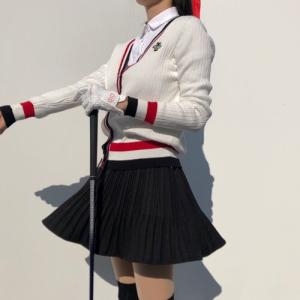 럭스  여성 골프웨어 브이넥 골프 니트 가디건