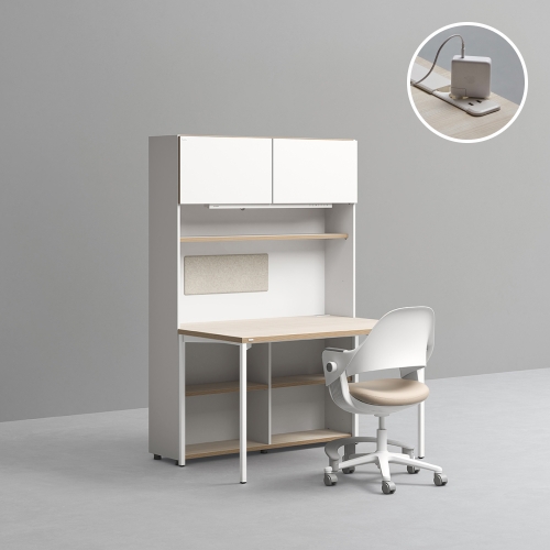 데스커 5단 콘센트형 책상세트+조명+도어+의자