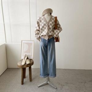 수키 기본 체크 가디건 1093483 그레이 FREE