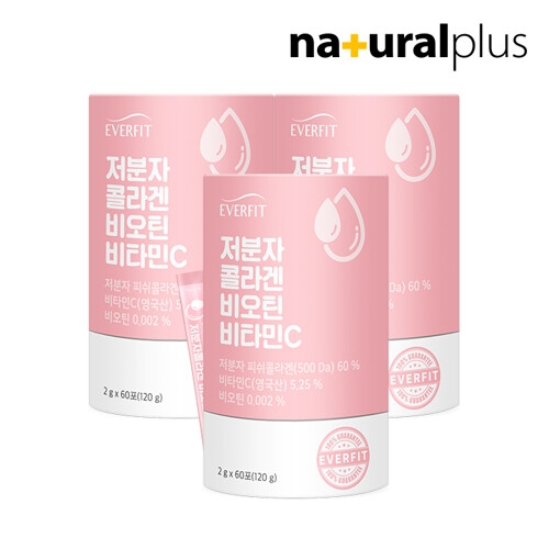 내츄럴플러스 에버핏 저분자 피쉬콜라겐 비오틴 비타민C 2g 60포