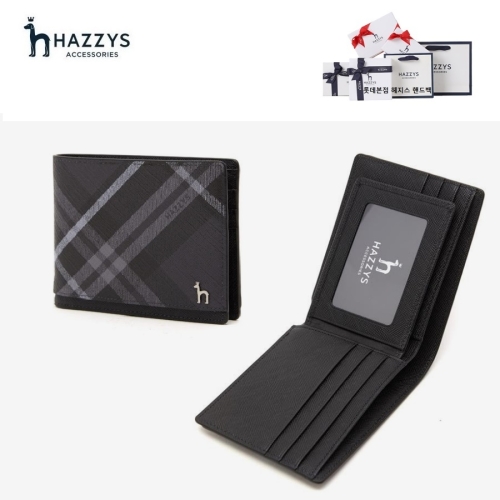 헤지스 핸드백 HJWA0F866BK  DUBLIN  블랙 체크 가죽 2단 반지갑