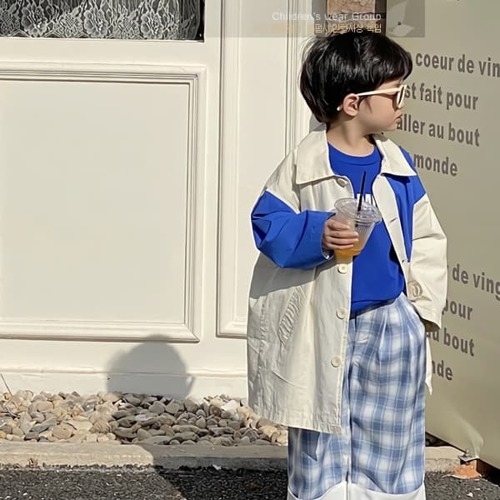 여아 남아 아동 봄 블루 배색 트렌 트