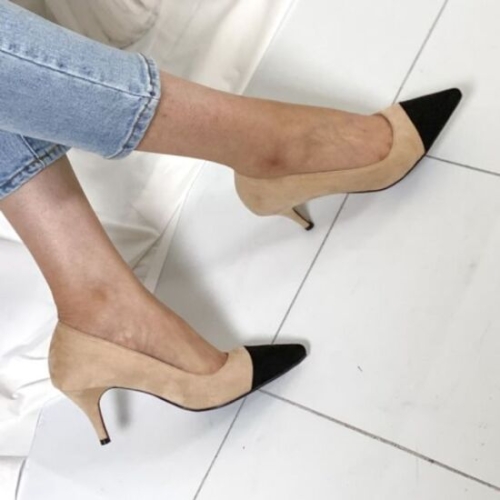 스웨이드 펌프스 앞코 포인트 디자인 스틸레토 구두 W88C49B