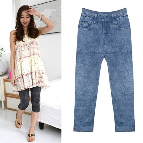 쿠디 여자 여름 캐주얼 시원한 기본돌청 청나염 7부레깅스 W7FA191 W7FA191