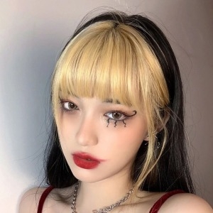 포인트 금발 앞머리 시스루 뱅 제니 가발 반 풀뱅 부분 앞머리 피스