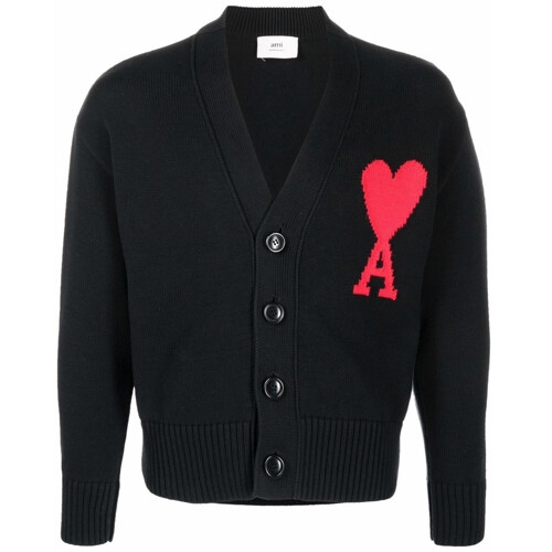 아미 남녀공용 빅 하트 로고 오버핏 화이트 브이넥 가디건_UKC003 016 009