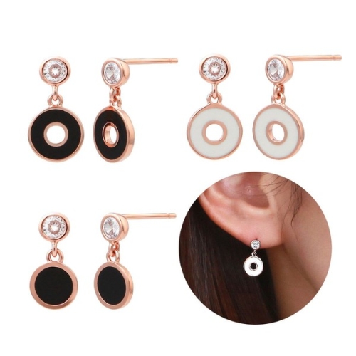 이랜드 로이드 14K W68ACA4 금침 로즈골드 큐빅 드롭 일자핀 에폭시 귀걸이