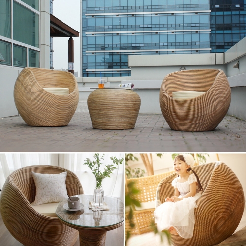 프라이드리빙 몰디브 동글이 내추럴 라탄소파세트D(협탁T)