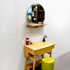 강화유리 원목 선반 원형 벽거울 500 600