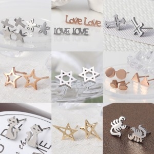 쥬골드  써지컬스틸 실버 도형 심플 귀걸이 노마진 할인 판매