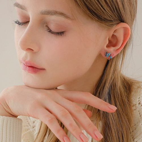 제이로렌  물방울모양 블루큐빅 원터치 귀걸이 M03716 M03716